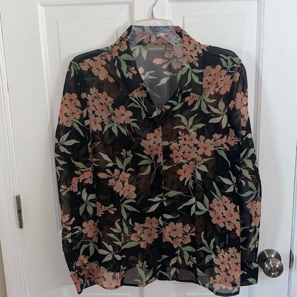 Croft & Barrow floral sheer button up blouse size L - Picture 1 of 13